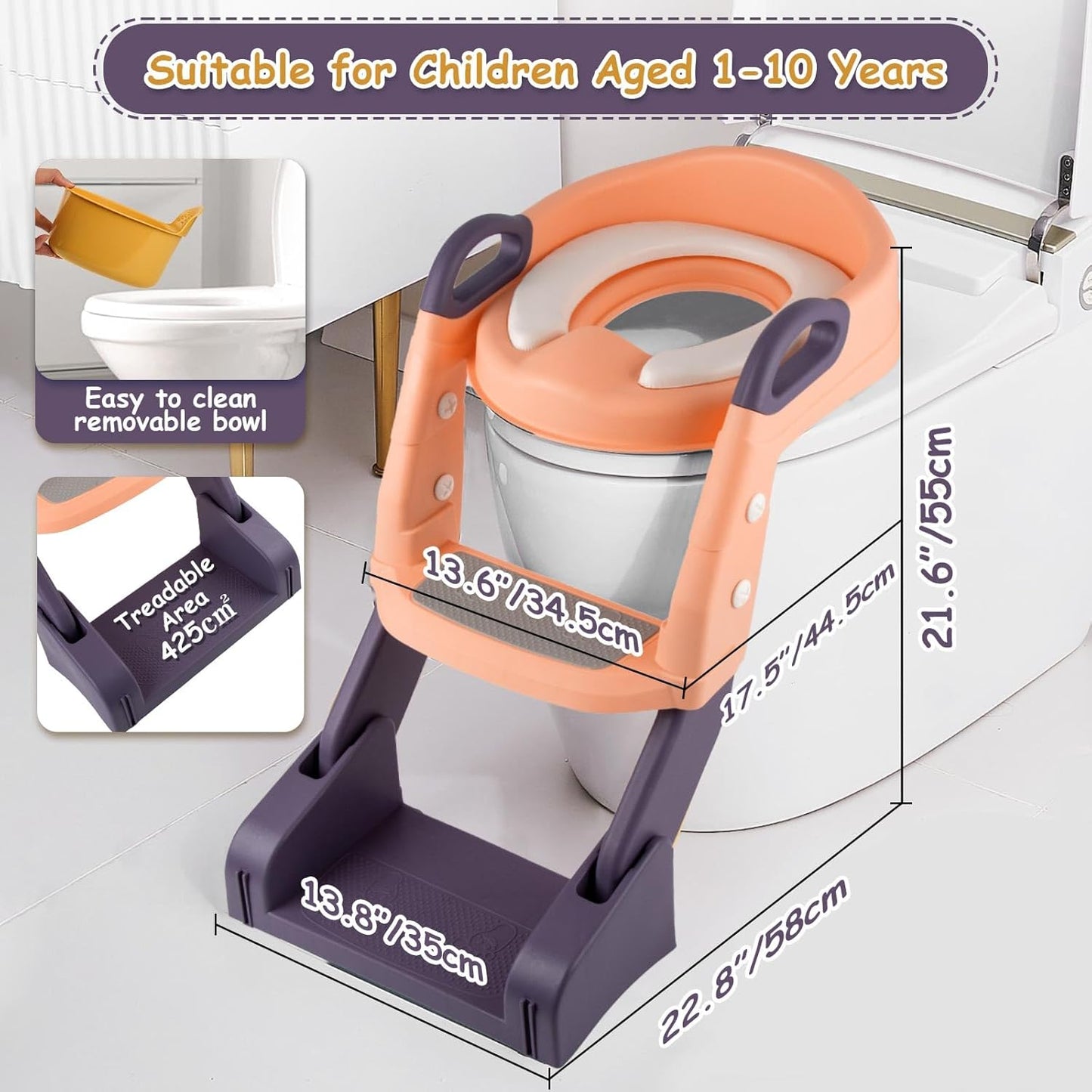 3 in 1 Toddler Potty Training Seat Chair with Ladder and Basin for Boys and Girls, Adjustable Kids Potty Training Seat for Toilet with Anti-Slip Wide Steps and Safety Handles (Green)