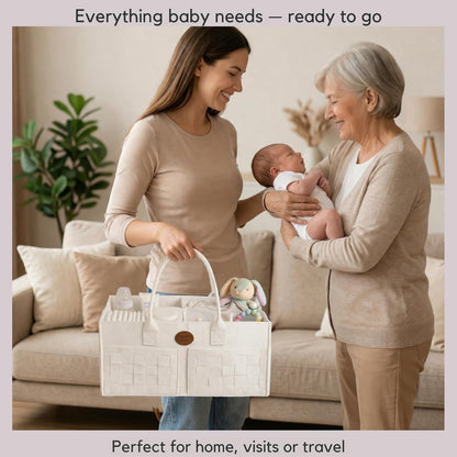 Baby Diaper Caddy Organizer for Nursery – Large Felt Storage Basket for Baby Essentials, Wipes & Diapers – Portable Nursery Organizer Bin for Changing Table or Living Room Light Grey