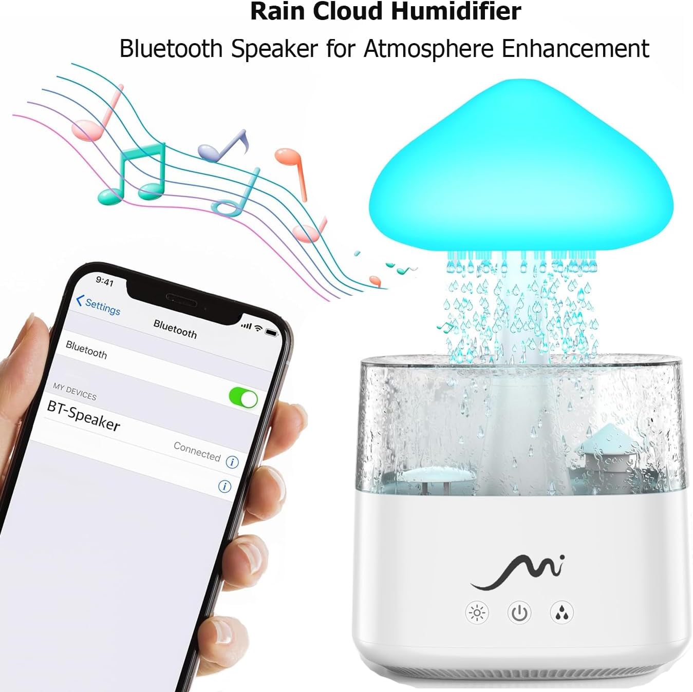 Rain Cloud Humidifier for Bedroom with Remote Control, Built-in Sound Speaker, Aromatherapy Water Drip Diffuser, LED Night Light & Raindrop Sounds for Sleep and Relaxation