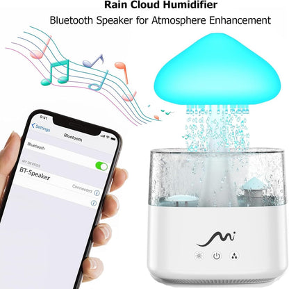 Rain Cloud Humidifier for Bedroom with Remote Control, Built-in Sound Speaker, Aromatherapy Water Drip Diffuser, LED Night Light & Raindrop Sounds for Sleep and Relaxation