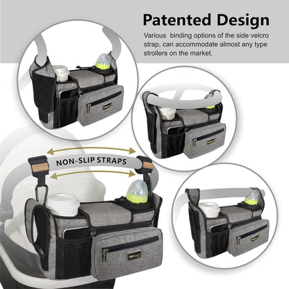 TOPDesign Universal Baby Stroller Organizer, Stroller Caddy with Detachable Mesh Bag & Heightened Insulated Cup Holders & Non-Slip Secure Hooks Accessories, Fits Most Strollers (Checkerboard) - Colors A