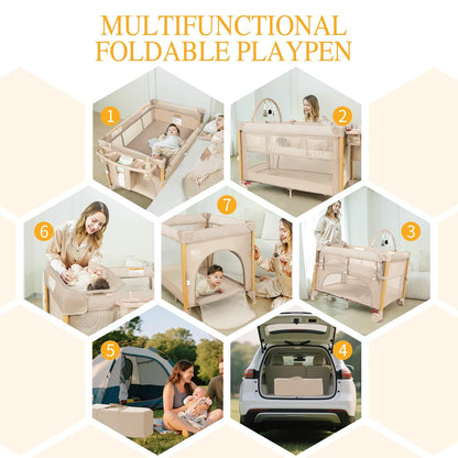 Baby Bassinet Bedside Crib with One-Hand Setup 5-in-1 Foldable Pack n Play for Travel, Portable Baby Bassinet with Diaper Changer & Adjustable Mattress for Newborn to Toddler (Grey)