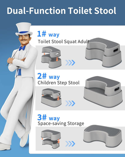MR.SIGA Toilet Stool Squat Adult, Bathroom Stool Heavy Duty, Anti Slip Toilet Step for Bathroom, Toddler Step Stool for Kids, Off-White & Dark Gray