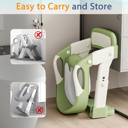 Potty Training Seat with Step Stool Ladder, 3-in-1 Toddler Toilet Seat and Potty Chair with Splash Guard, Anti-Slip Pad Adjustable, Potty Training Toilet for Kids Boys Girls Toddlers Green