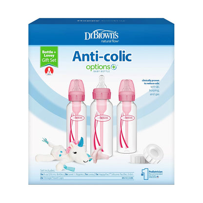 Dr. Brown’s Anti-Colic Options+ Narrow Baby Bottles, 0m+ Level 1 Nipple - Baby Bottle to Reduce Colic (3 Pack), Purple 8 oz