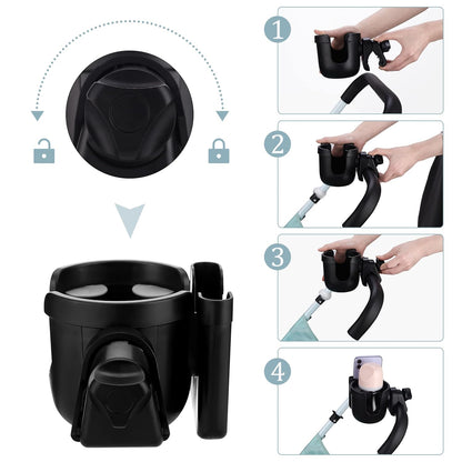 Suranew Adjustable Stroller Cup Holder with Phone Holder for Baby Stroller for Family Members, Walker Purple