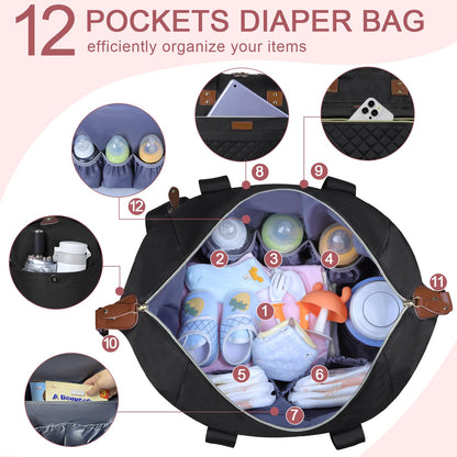 Pritent Diaper Bag Tote - Diaper Baby Bags with Pacifier Case, Shoulder Straps, Stroller Clips, Waterproof Large Mommy Maternity Travel Baby Bag for Mom and Dad, Green, Medium