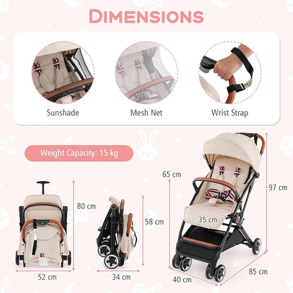 HONEY JOY Travel Stroller, One-Hand Quick Fold Lightweight Umbrella Stroller for Airplane, Wrist Wrap & Net, Multi-Position Recline, Overhead Friendly Compact Stroller for Newborn and Toddler(Gray)