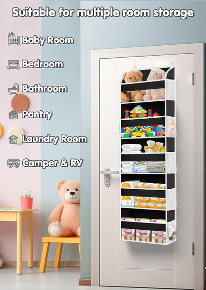 TAHAVICE 1 Pack Over The Door Organizer Storage, Hanging Organizer Closet with 5 Large Pockets 10 Mesh Pockets, 44 lbs Weight Capacity, Behind Door Storage for Nursery Bedroom Bathroom (Dark Grey)