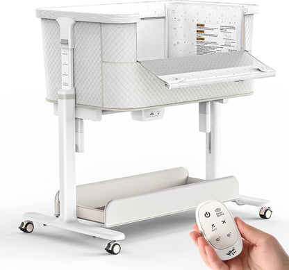 VaVaSoo Electric Rocking Bassinet for Baby Automatic Bedside Sleeper Rocks Itself 3 Speeds Auto Rolling Newborn Cradle 5 Height Adjustable with Music, Wheels, Storage, Dark Grey