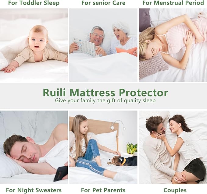 Twin XL Waterproof Mattress Protector 2 PACK Washable Mattress Padded Cover Rayon Bamboo Fitted Bed Protection Noiseless Plastic Back School Bed Pad Deep Pocket Up 18“ Soft&Breathable for College Dorm
