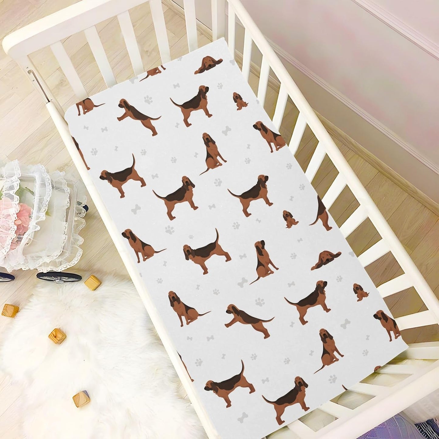 Fitted Crib Sheets Pink Checkered and Bows Stretchy Portable Playard Sheets for Baby Toddler, Breathable Soft Mini Crib Mattress 39 x 27 in for Boys and Girls