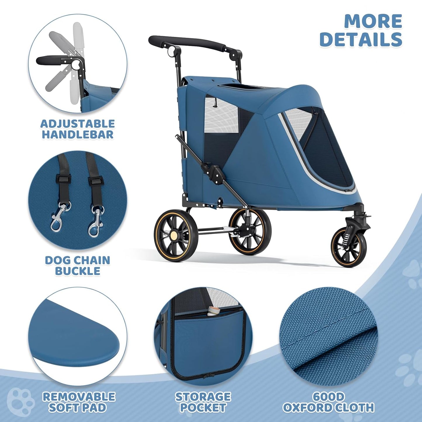 Magshion Compact Pet Stroller for Small-Medium Dogs/Cats up to 22lbs, 4-Wheel Lightweight Umbrella Shaped Portable Puppy Travel Jogger with Breathable Mesh, Cup Holder & Rear Storage, Black