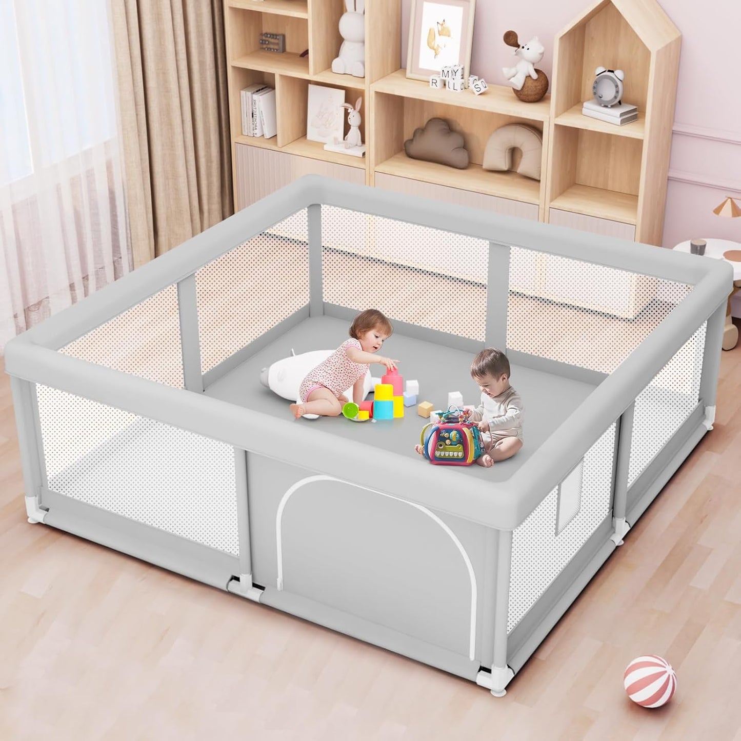 Baby Playpen with Mat 50x50 Inch, Play Pen for Babies and Toddlers with Gate, Baby Fence Sturdy Safety Playpen, Indoor & Outdoor Kids Activity Center