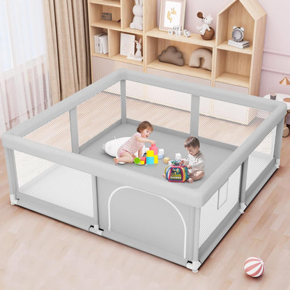 Baby Playpen with Mat 50x50 Inch, Play Pen for Babies and Toddlers with Gate, Baby Fence Sturdy Safety Playpen, Indoor & Outdoor Kids Activity Center