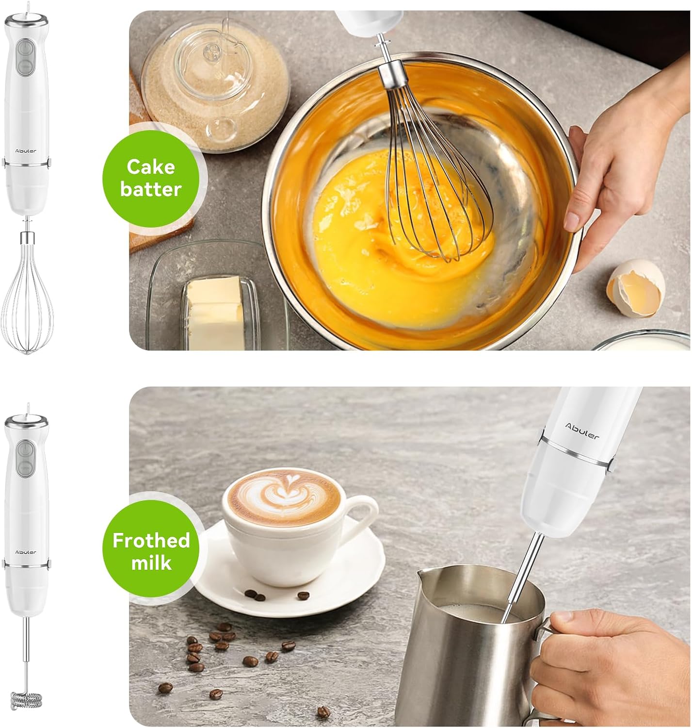 Immersion Blender Handheld 5 in 1 Hand Blender, 1000W Hand Mixer Stick, BPA-Free 12 Speed Handheld Blender 304 Stainless, Beaker, Chopper, Whisk and Milk Frother, Soup, Smoothies, Baby Food, Sauce