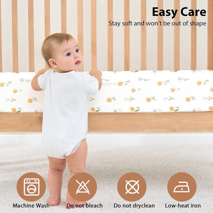 Baby Mini Crib Sheets Girl, Portable 38”x26” Pack and Play Sheets Fitted for Playard and Pack N Play Mattress, 3-Pack Soft Microfiber Pink Rainbow
