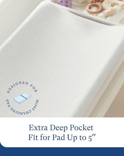 Supersoft Pack and Play Sheets Fitted, Premium Bamboo Viscose Mini Crib Sheets, Pack N Play Mattress Sheets, Graco Playard Baby Sheets Neutral for Boys Girls, 5'' Deep Pocket 2-Pack