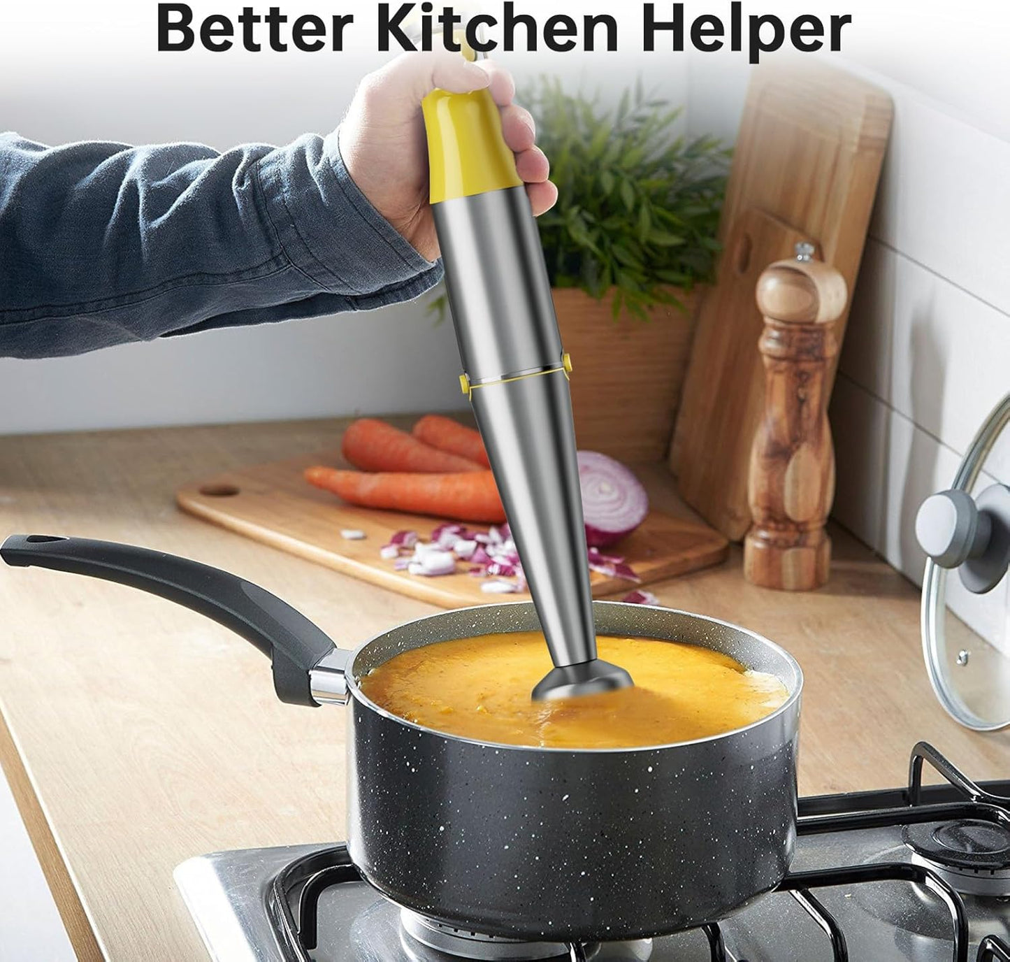 Turelar Immersion Blender Handheld Corded Hand Blenders Set 1100W, Trigger Variable Speed 5 in 1 Stick Emulsifier with Chopper, Whisk and Frother for Soup, Baby Food and Smoothies, Orange