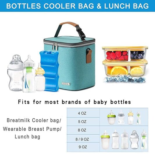 Breastmilk Cooler Bag with Ice Pack Fits 6 Baby Bottles Up to 9 Ounce, Baby Bottle Bag with Shoulder Strap for Nursing Mom Daycare, Aqua