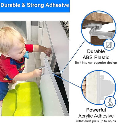 16 Pack Upgraded Invisible Baby Proofing Cabinet Latch Locks - No Drilling or Tools Required, Children Proof Cupboard Drawers Latches, Works with Most Cabinets and Drawers - Adhesive Easy Installation