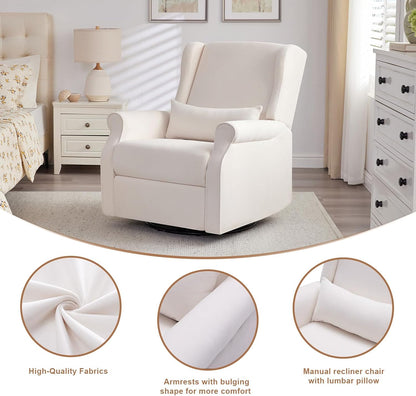 Eiayeebil Nursery Swivel Glider Recliner,Rocking Chair Nursery with Footrest,Rocking Recliner Chair for Nursery,Glider Rocker Recliner for Living Room & Bedroom,Beige
