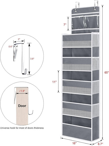 Univivi Over The Door Organizer, 5 Shelf Door Hanging Organizer Nursery Door Storage with 4 Large Compartments and 2 Small PVC Pockets 6 Side Pockets for Bathroom,Cosmetics and Nursery Baby Essential