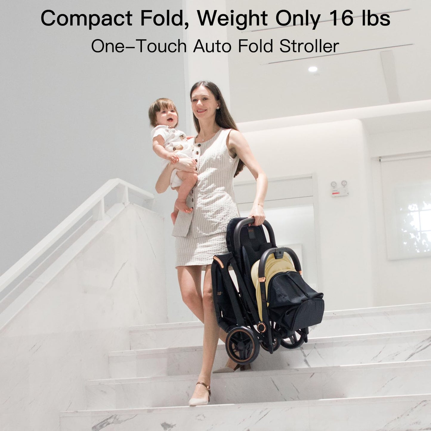 Gromast Gravity Folding Baby Stroller - Portable Travel Toddler Stroller w/Adjustable Backrest, Canopy & Cup Holder, Lightweight and UV Protected, One-Hand Automatic Folding - Green