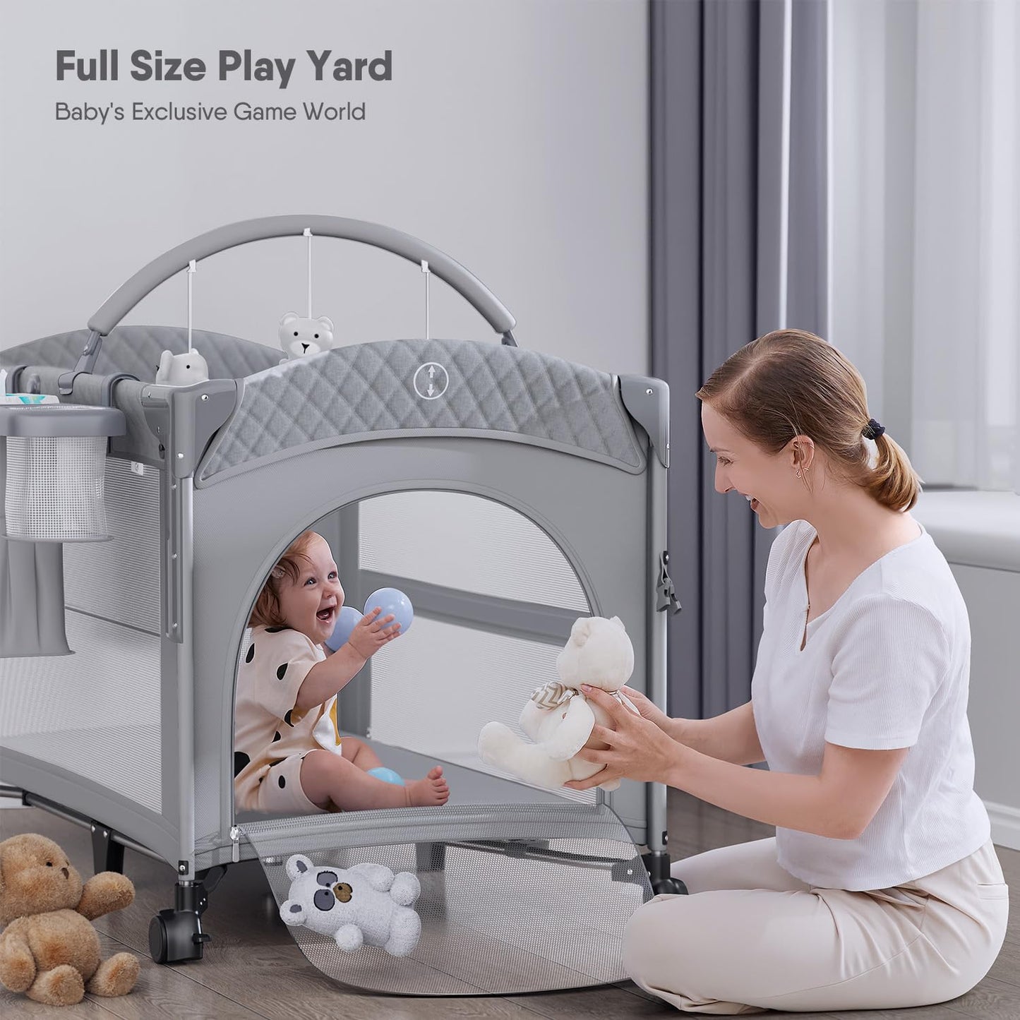 Obee Odee 4 in 1 Baby Bassinet, Pack and Play, Bedside Crib Sleeper, Diaper Changer - Comes with Mattress, Mosquito Net, Bottom Storage and Toy Bar for Newborn to Toddles