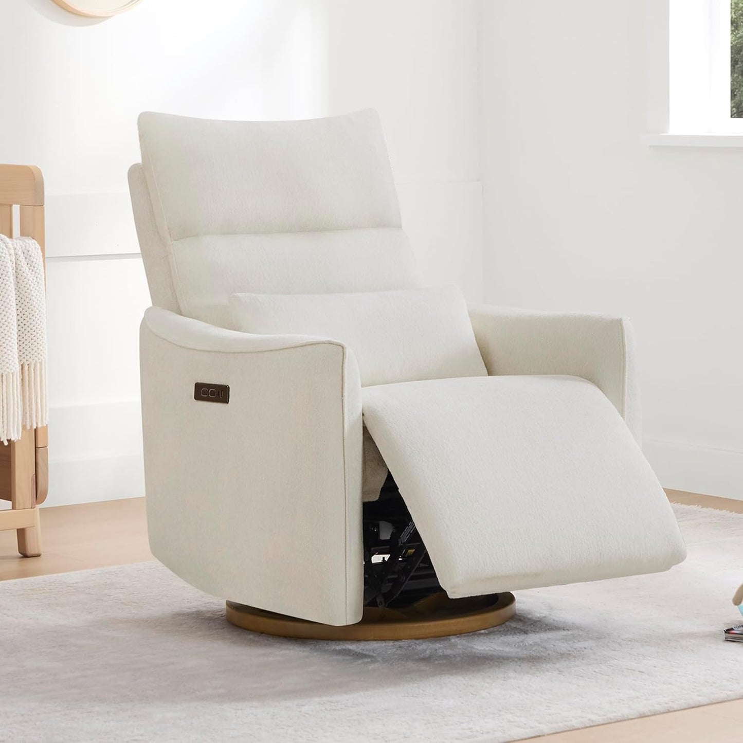 CHITA Swivel Rocker Recliner Chair, Power Nursery Glider Recliner, Nursery Rocking Chair with Adjustable Power Headrest, FSC Certified, Solid Wood Base, Moss Green