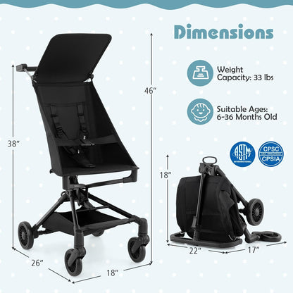 BABY JOY Lightweight Stroller, Compact Travel Stroller for Airplane with Easy One-Hand Fold, Adjustable Canopy, Storage Basket & All-Terrain Wheels for Toddlers 6-36 Months (Black)