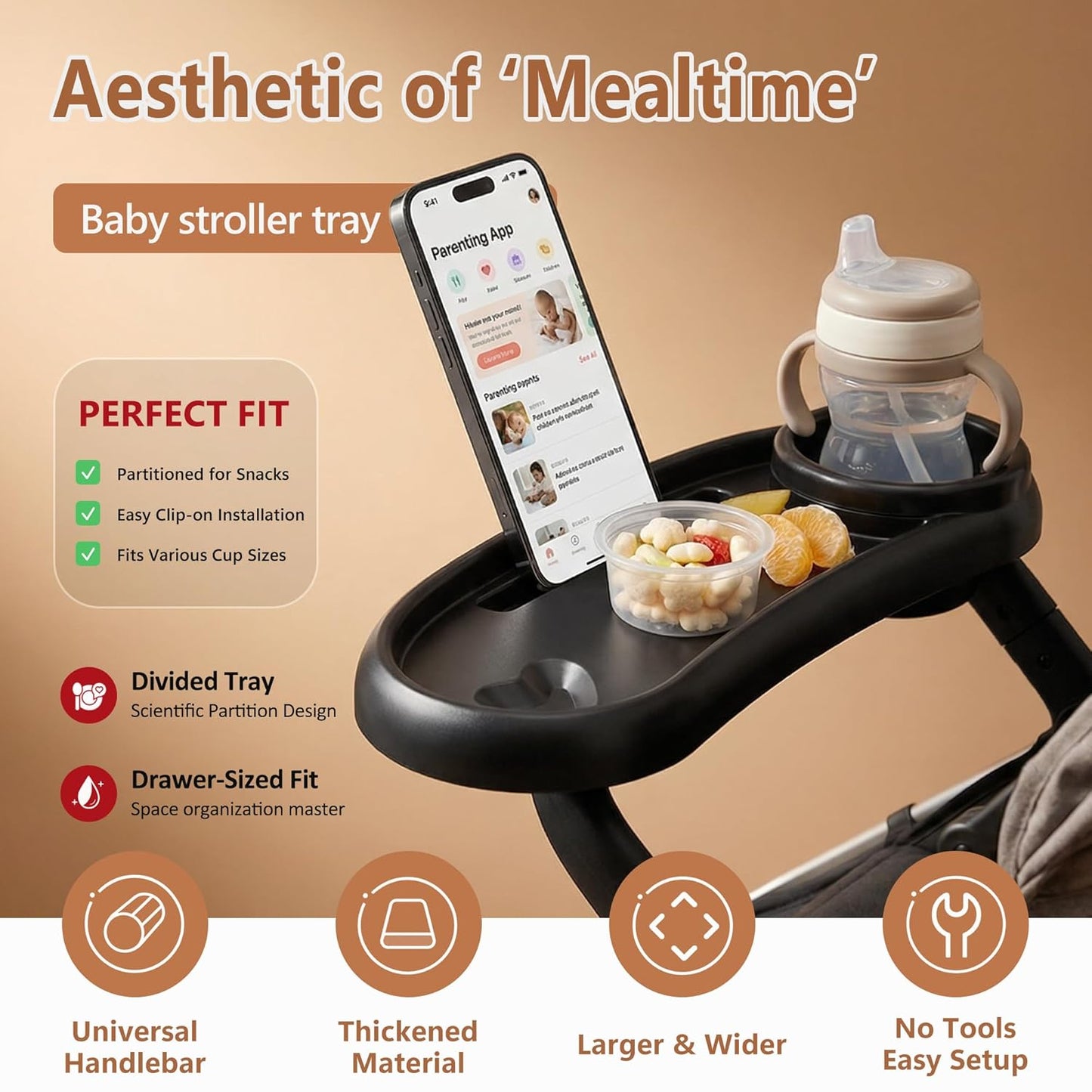 Li & Zhao Universal Stroller Snack Tray Attachment - Universal Snack Tray for Cloud Cup Holder Tray Plastic Accessories for Baby,Toddler(Beige)
