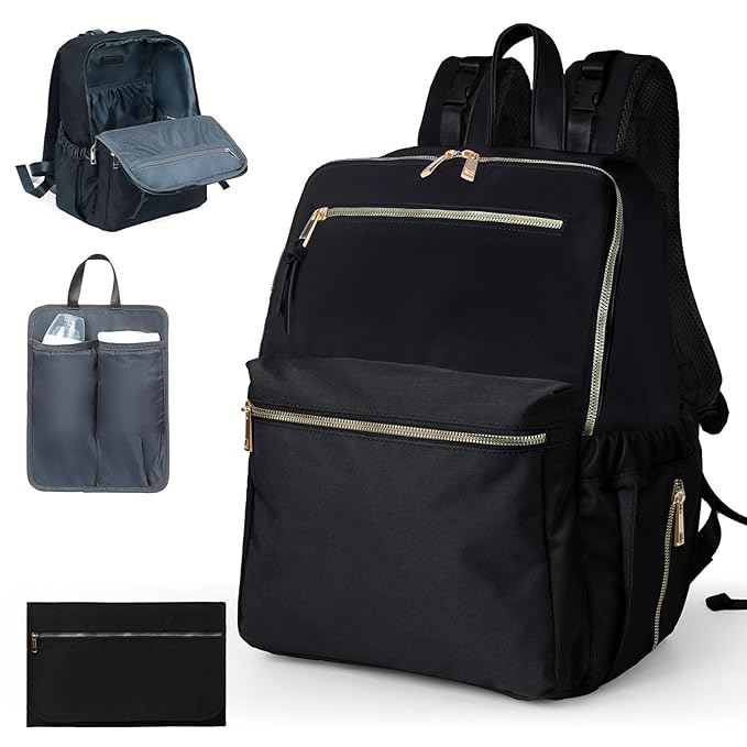 Diaper Bag Backpack, Nylon Baby Bag with 19 Pockets, Large Baby Diaper Bag for Boys Girls,Diaper Bag Insert,Changing Pad,Insulated Pockets,Stroller Straps,Black