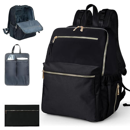 Diaper Bag Backpack, Nylon Baby Bag with 19 Pockets, Large Baby Diaper Bag for Boys Girls,Diaper Bag Insert,Changing Pad,Insulated Pockets,Stroller Straps,Black