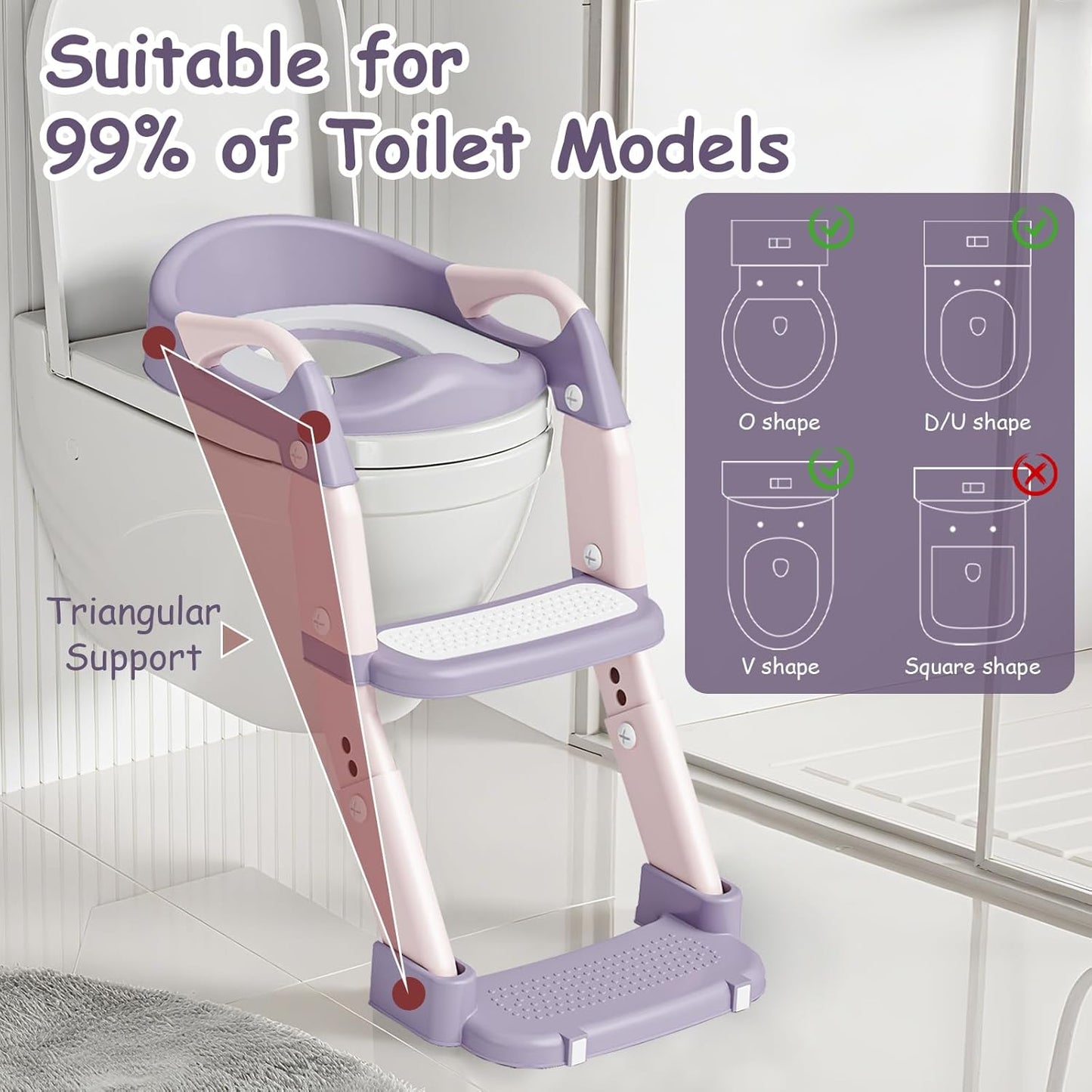 3-in-1 Potty Training Seat with Ladder Toddler Toilet Ladder Kid’s Toilet Chair for Little Boys Girls, with Urinals, Toddler Anti-Slip Step Stool Ladder and Splash Guard - Grey