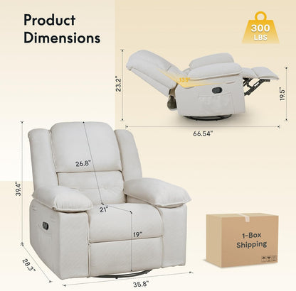 FLEXISPOT Swivel Rocker Recliner Chair for Adults, Massage Recliner Rocking Chair Nursery, 360° Swivel Nursery Glider for Living Room Bedroom, Beige (XRC2)