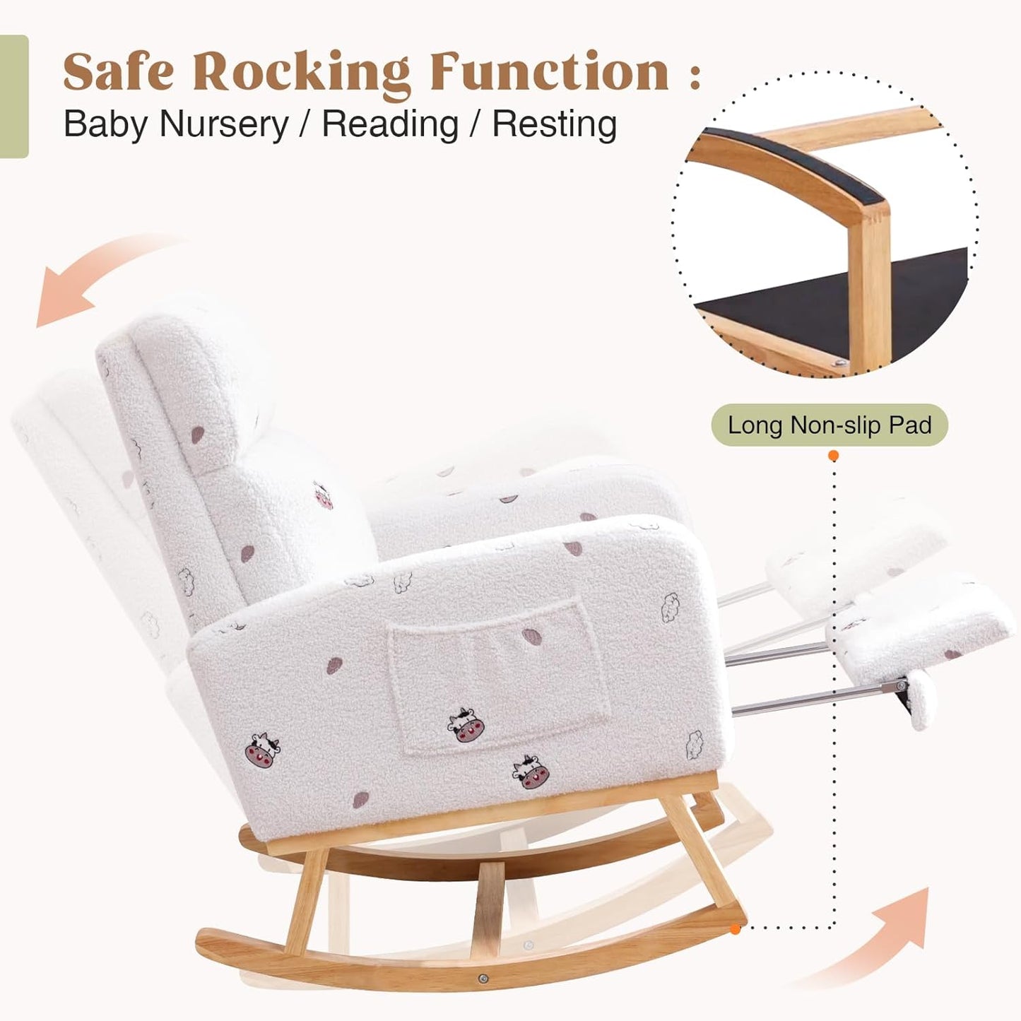 HCHAIRH Rocking Chair Nursery, Nursing Rocking Chairs with Foot Rest for Mom Nursery, Glider Rocker Chair with Footrest and High Backrest for Living Room, Bedroom, Beige