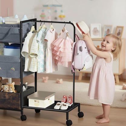 Baby Diaper Caddy Organizer - 3 Tier Rolling Cart with Kids Clothing Rack, Mobile Utility Cart with Dividers and Drawers, Large Capacity Storage Cart for Bedroom, Bathroom, Carts with Wheels