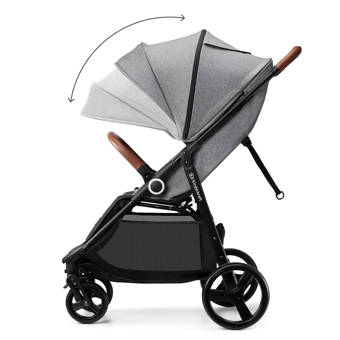 Kinderkraft Grande Plus Kinderkraft Buggy from Birth to 48.5 lb, one-Hand Folding, Reclining Position, Large Canopy with Window, All 4 Wheels dampened, Spacious seat, Black