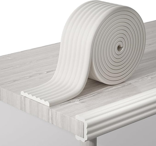 Corner Protector Baby, 16.5FT 0.32''Th W-Shape Edge Protector for Baby Proofing 3.2'' Wide Foam Fireplace Cushion Pre-Taped Safety Guard Bumper Pad for Furniture Wall Stair Door (White)