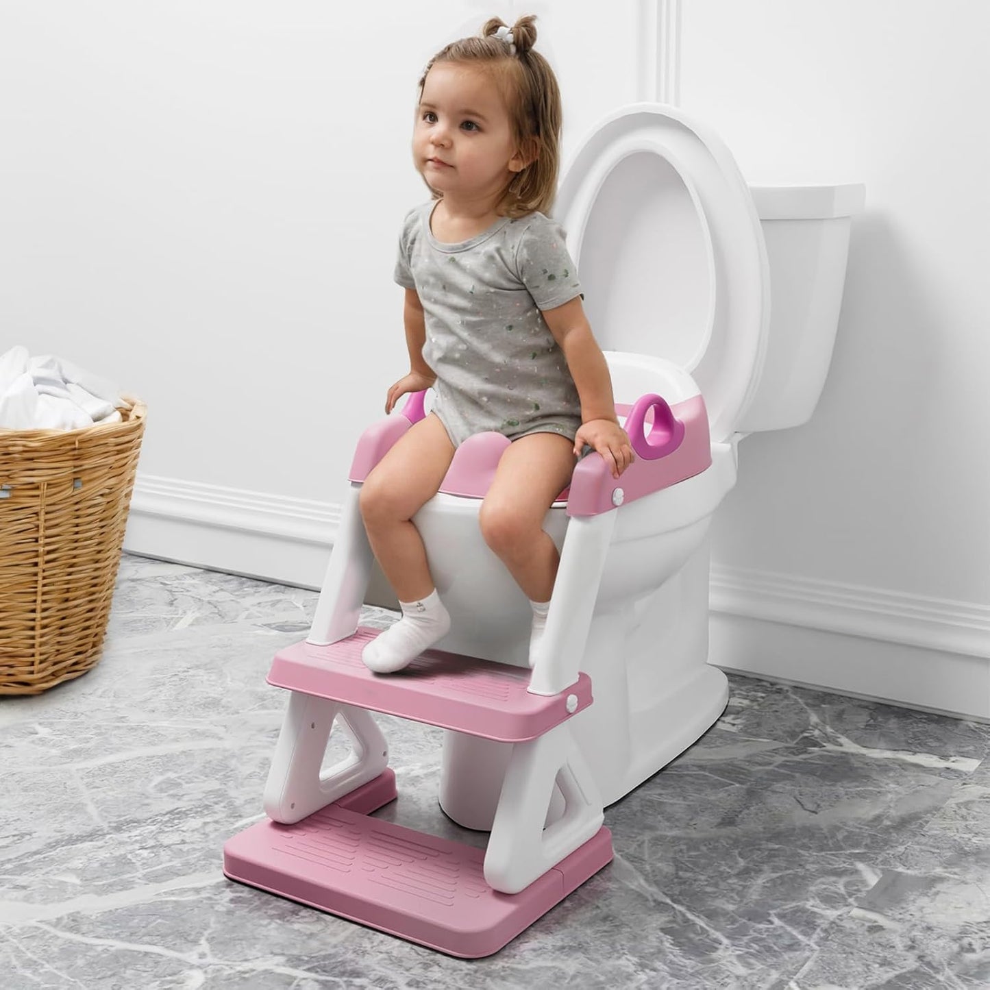 Potty Training Seat with Step Stool Ladder for Kids and Toddler,Wiifo Sturdy Potty Ladder with Soft Padded Cushion for Toddler Boys and Girls(Light Grey) 2025 New Version