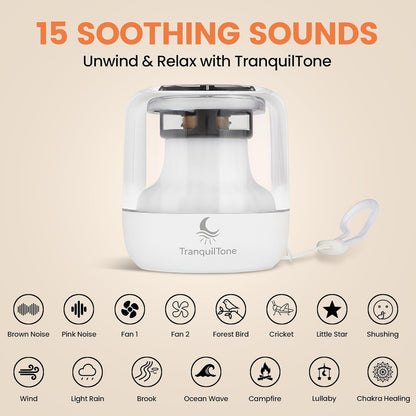 Mini Sleep Sound Machine for Baby, Kids & Adults – 15 Calming Sounds, Soft Night Light, USB-C Rechargeable (10+ hrs), Timer – Portable Travel White Noise Machine by TranquilTone