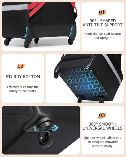 MCBD Car Seat Travel Bag for Airplane, Foldable Baby Carseat Backpack for Travel Padded Carseat Carrier for Airport Gate Check, Infant Stroller Cover with Reflective Strips