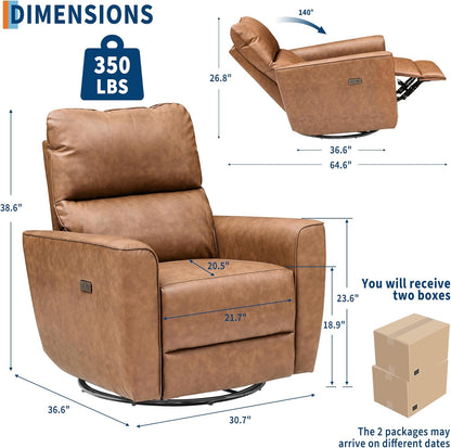 IDEALHOUSE Swivel Rocking Nursery Recliner Chair Rocker Recliner Glider Deep Seat PU Leather Sofa Chair with high Backrest for Nursery, Living Room, Bedroom & Home Movie Theater (Chocolate)