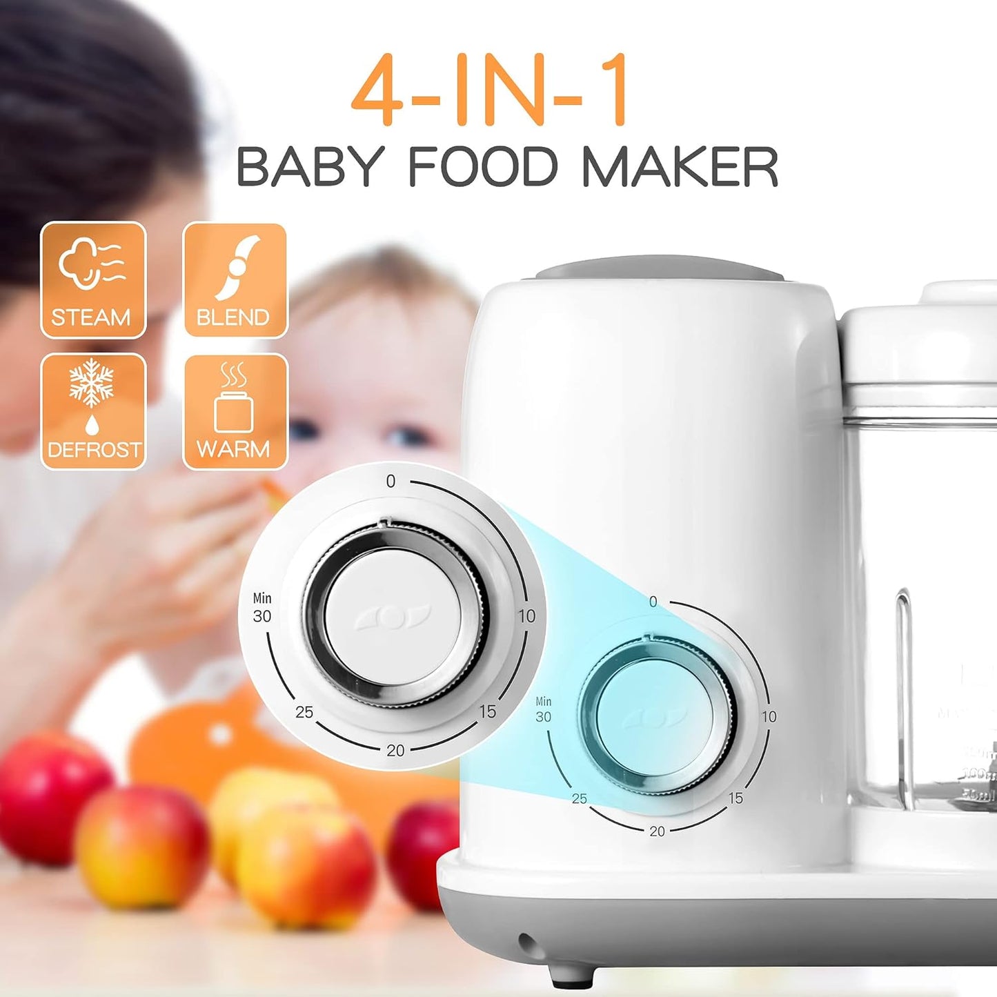AMZBABYCHEF Baby Food Maker, 4 in 1 Baby Food Processor and Steamer, Puree Blender, Multifunctional Baby Puree Maker, Dishwasher Safe (Green)