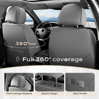 Coverado Leather Seat Covers for Car, Waterproof Car Seat Covers Full Set, 2 in 1 Conversions Car Seat Cover Protector Car Accessories Universal Fit for Most Cars SUVs and Trucks Beige