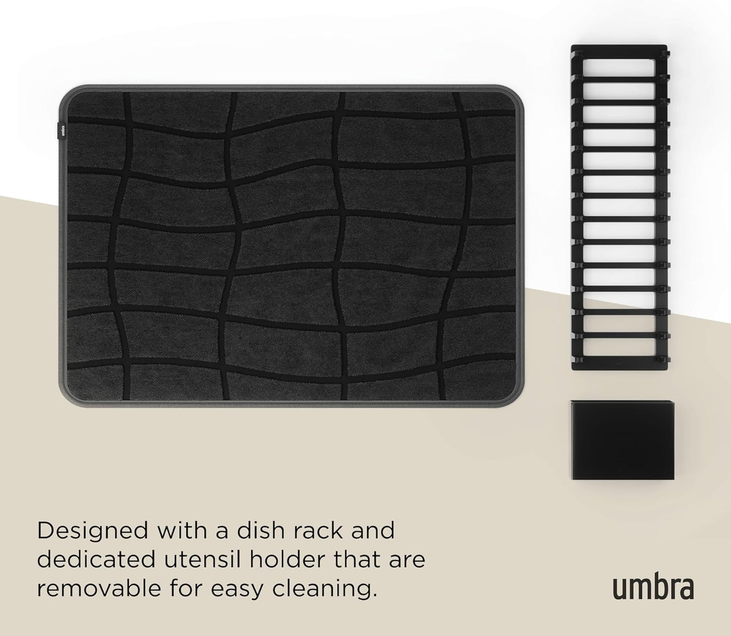 Umbra Udry Dish Rack and Microfiber Drying Mat – Space-Saving Design Folds Up for Easy Storage, Mini Rack, Gray