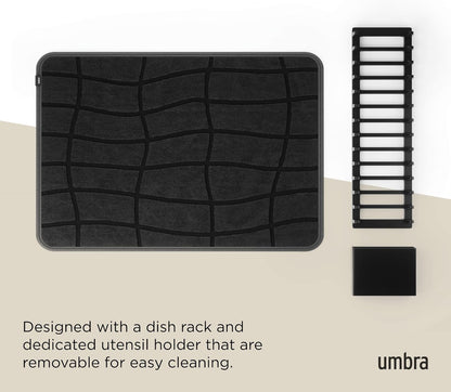 Umbra Udry Dish Rack and Microfiber Drying Mat – Space-Saving Design Folds Up for Easy Storage, Mini Rack, Gray