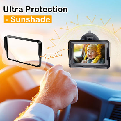 AMTIFO Baby Car Camera 1080P HD Plug-Play Monitor: 4.3 Inch IPS Display with Sun Visor - 150° Wide-Angle 360° Swivel Backseat Cam, Infrared Night Vision, Rabbit Design - Beige