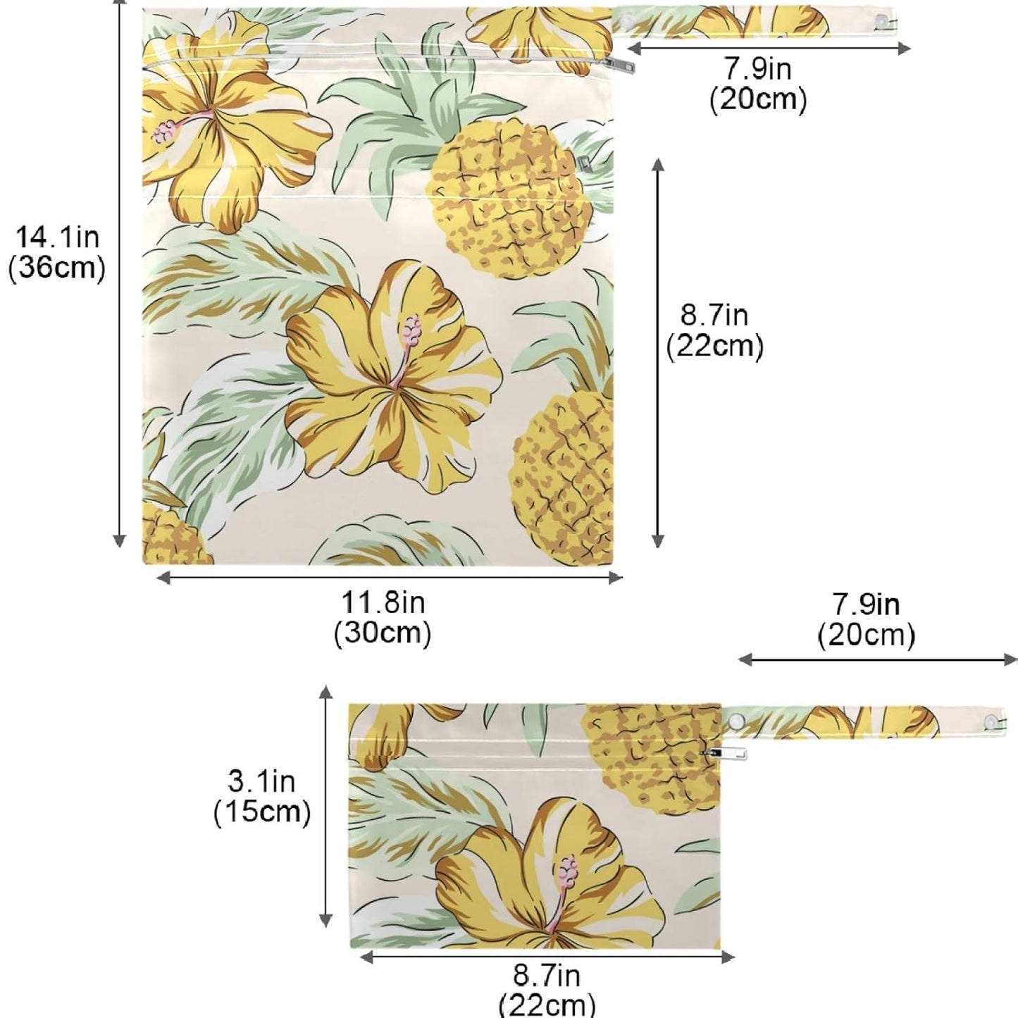 visesunny Yellow Dinosaurs Volcano and Palm Tree 2Pcs Wet Bag with Zippered Pockets Washable Reusable Roomy for Travel,Beach,Pool,Daycare,Stroller,Diapers,Dirty Gym Clothes, Wet Swimsuits, Toiletries